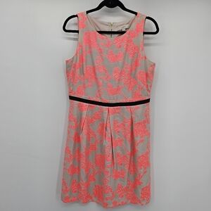 LOFT Dress Cream Neon Pink Floral Embroidered Silk Women Size 11 petite